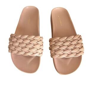 The Odells Braided Woven Tan Leather Slides Sandal 9 Los Angeles Rubber Outsole